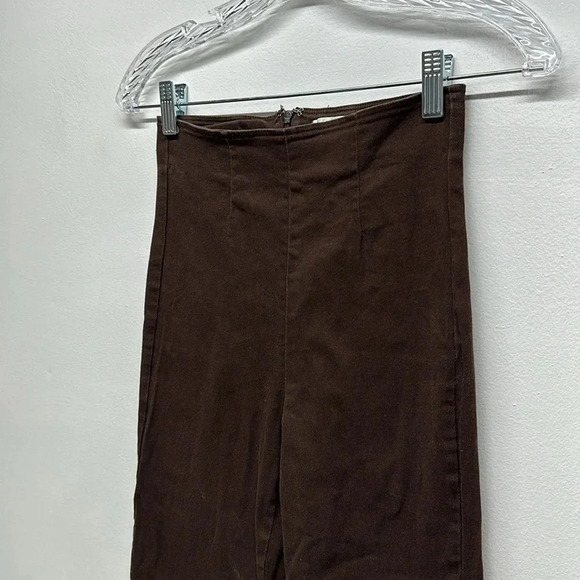 Reformation Pants Straight Leg Trousers Back Zip Cotton Stretch Brown Size 2 - Picture 2 of 8